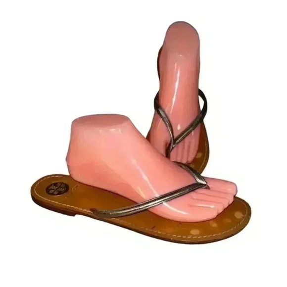 Silver Tory Burch Leather strapped Flip‎ Flop Sandals, Size 10 - Picture 1 of 7